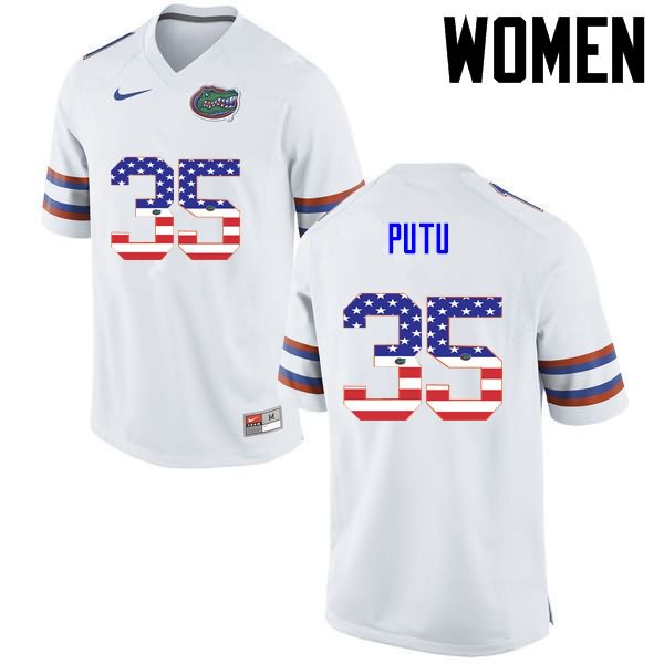 NCAA Florida Gators Joseph Putu Women's #35 USA Flag Fashion Nike White Stitched Authentic College Football Jersey FAI1164NM